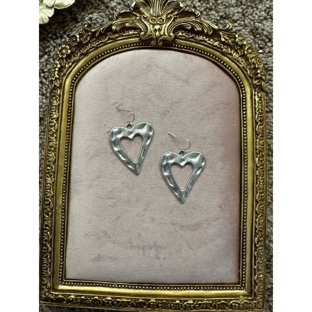 Silver Heart Dangle Drop Earrings Hook Metal Love Jewelry